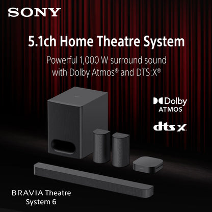 HT-S60 | BRAVIA Theatre System 6 | 5.1ch Home Theatre System | 1000 W total power output | Dolby Atmos®/DTS:X®